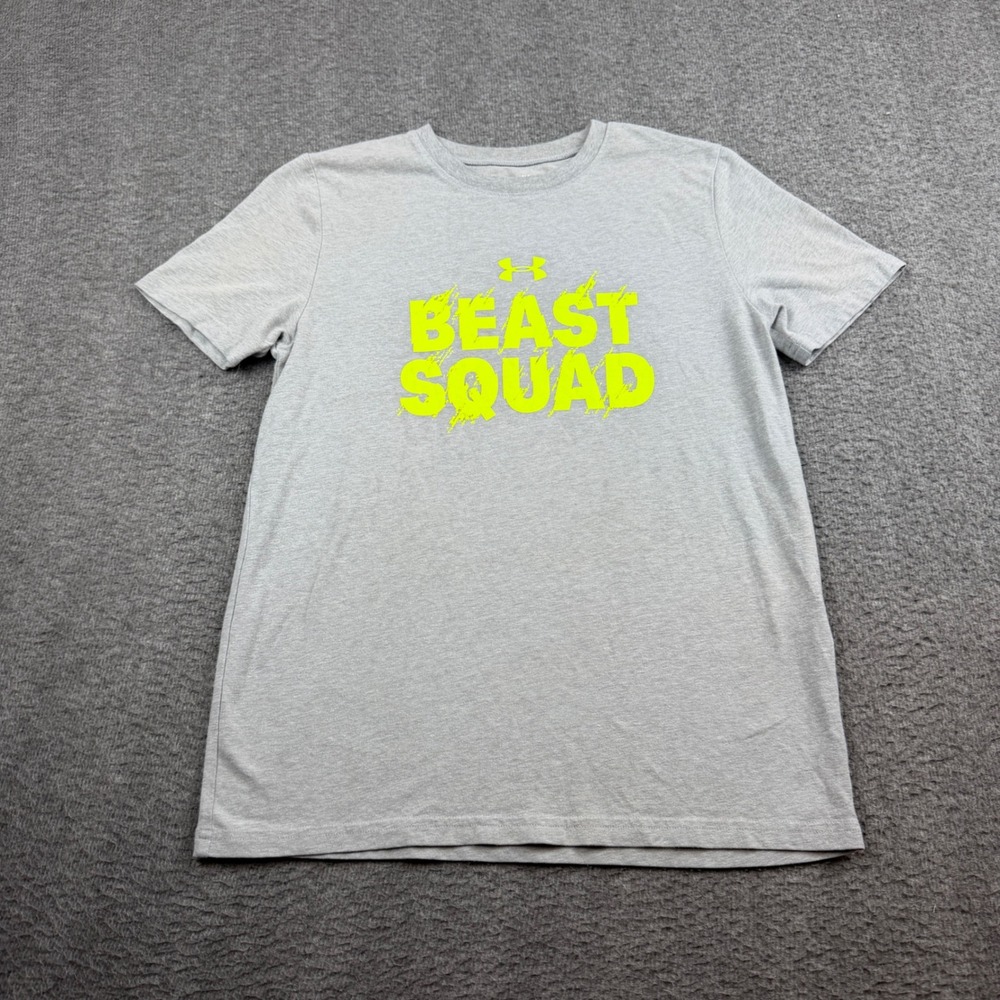 Under Armour T-Shirt Kids‎ Large Gray Beast Squad Neon Graphic Loose HeatGear